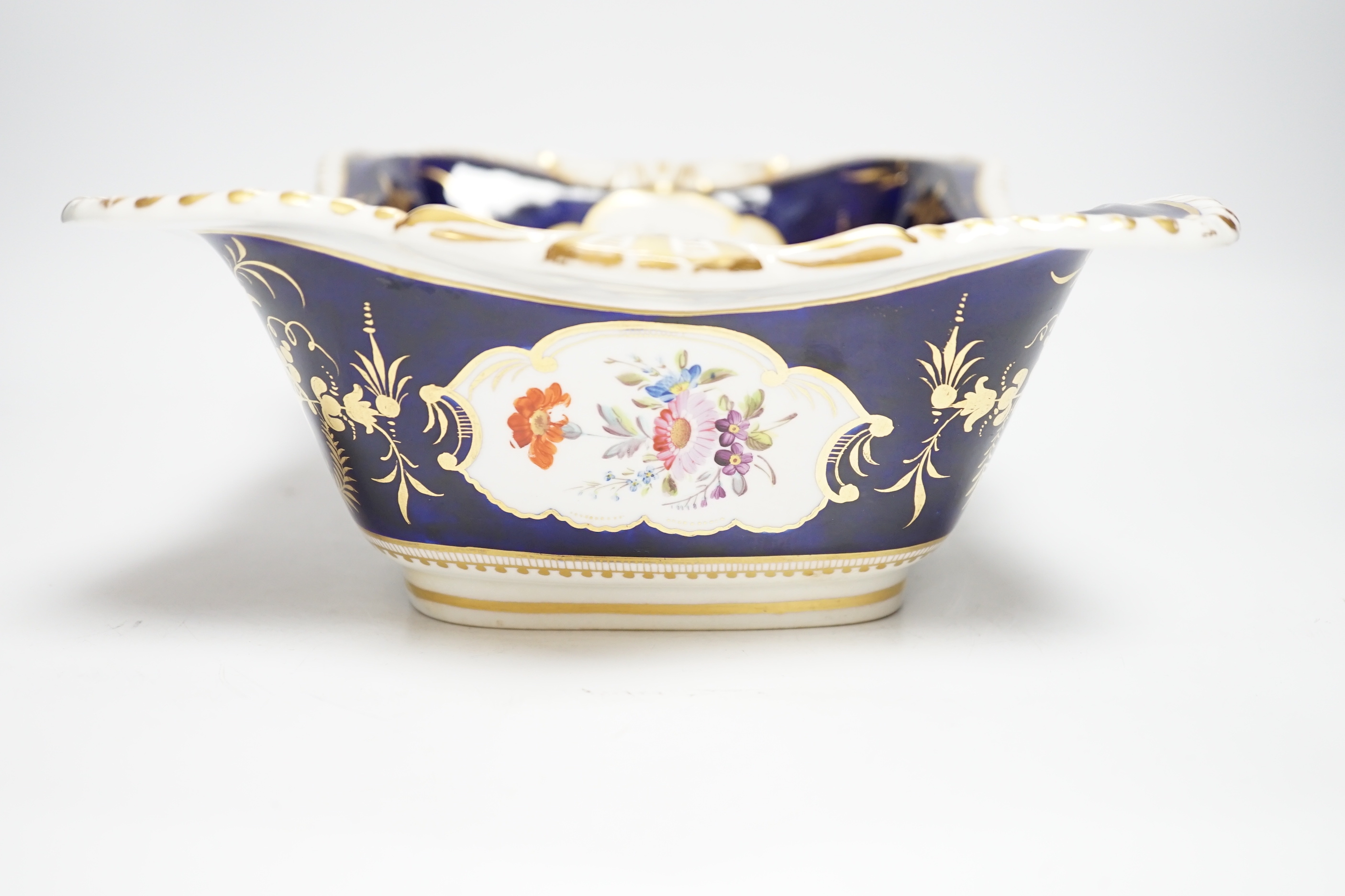 A Derby flower painted bread dish c.1810, 33cm wide